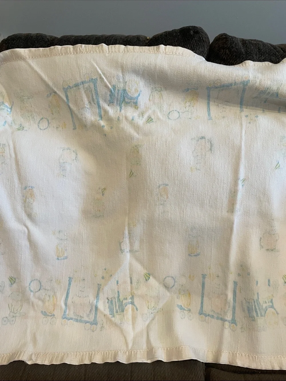 Vintage Clown Print baby’s blanket  in White, Orange & Green & blue